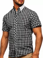 Koszule męskie - Koszula męska elegancka w kratę z krótkim rękawem czarna Bolf 5531 - miniaturka - grafika 1