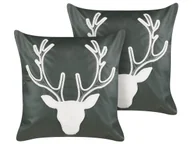 Poduszki dekoracyjne - 2 welurowe poduszki z reniferem 45 x 45 cm zielone BICOCCA - miniaturka - grafika 1