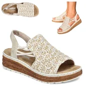 Sandały damskie - 39 Rieker Sandały damskie na platformie Lekkie obuwie letnie modne casual - miniaturka - grafika 1