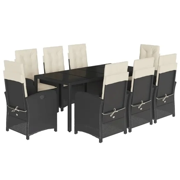 Zestaw mebli ogrodowych czarny rattan PE z kremowymi poduszkami 190x90x75 c