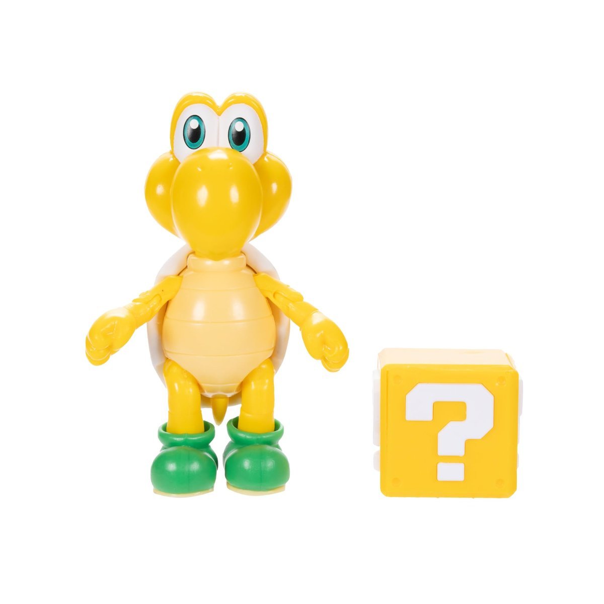 Nintendo Super Mario 4-calowa zielona figurka Koopa Troopa Poseable z dodatkiem bloku pytań. Wiek 3+ (oficjalnie licencjonowany)