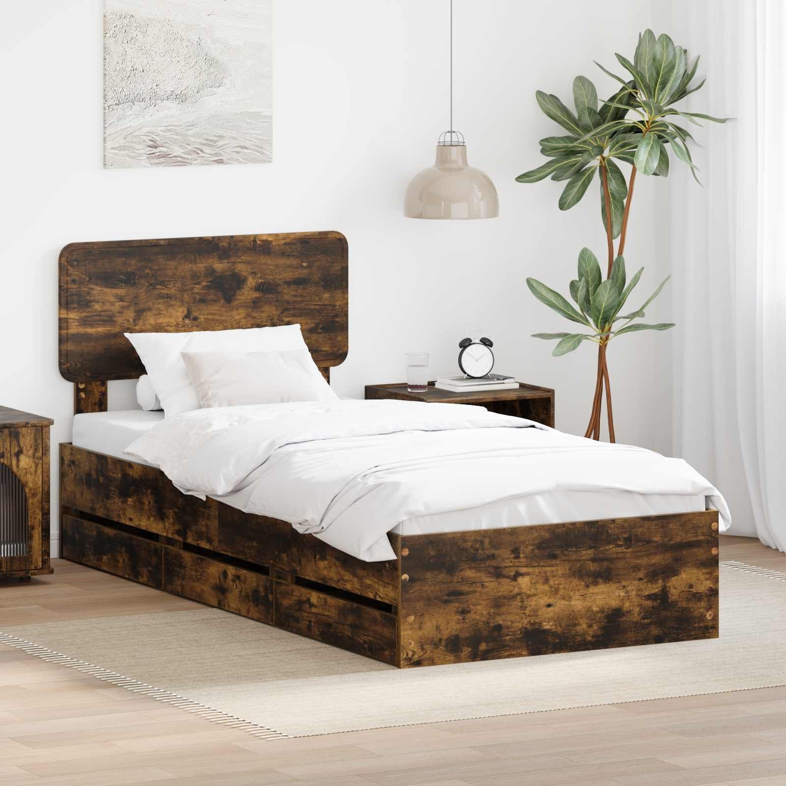 vidaXL Ramka łóżka Dąb wędzony 90 x 190 cm Drewno inżynieryjne