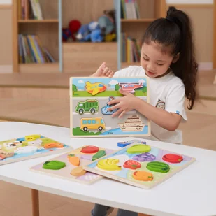 VIGA Drewniane Puzzle Układanka Montessori 2w1 Figurki Farma - Układanki dla dzieci - miniaturka - grafika 6