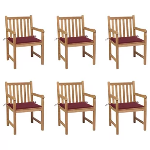vidaXL Lumarko Krzesła ogrodowe, czerwone poduszki, 6 szt., lite drewno tekowe! 3073040 - Fotele i krzesła ogrodowe - miniaturka - grafika 1