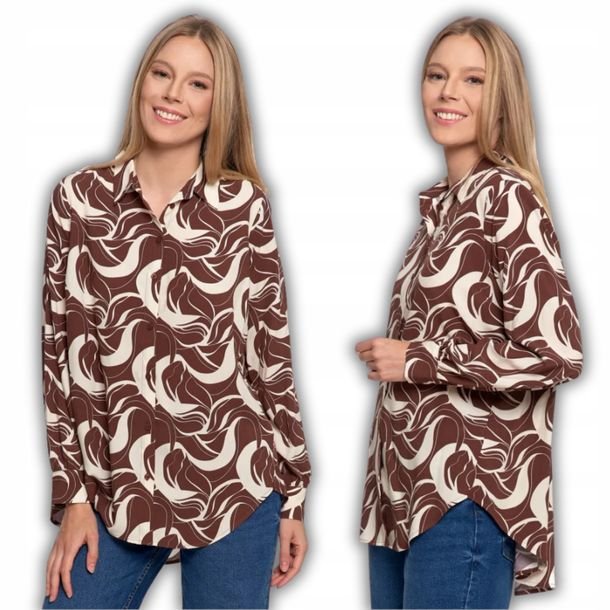 Koszula Damska Wiskozowa Oversize z Wydłużonym Tyłem Luźna MORAJ L/XL PATT