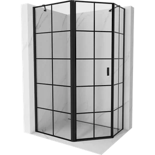 Mexen Mist kabina prysznicowa pięciokątna asymetryczna uchylna lewa 100 x 80 cm, czarna kratka, czarna - 8A8-100-080-70-77-L - Kabiny prysznicowe - miniaturka - grafika 1