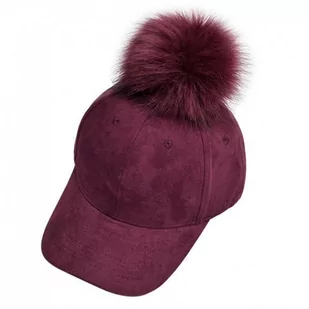 Czapka z daszkiem velvet z pomponem Bordo CZ13BOR - Czapki damskie - miniaturka - grafika 1