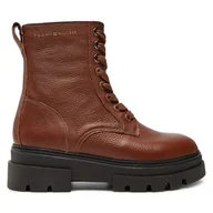 Botki damskie - Botki Tommy Hilfiger Bicolor Leather Lace-Up FW0FW08160 Brązowy - miniaturka - grafika 1