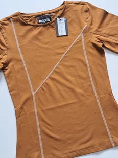 PIECES KOSZULKA T-SHIRT DAMSKI R.S KRÓTKI RĘKAW, BRĄZOWA PRZESZYCIA - Koszulki i topy damskie - miniaturka - grafika 1