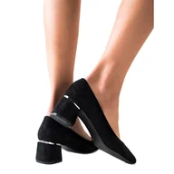 Czółenka - Goodin Eleganckie zamszowe czółenka czarne - miniaturka - grafika 1