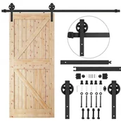 Inne mocowania - System do drzwi przesuwnych 183 cm barn door, prowadnica z ozdobnymi okuciami do 100 kg czarny - miniaturka - grafika 1