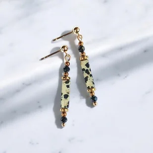 Kolczyki : jaspis dalmatyński, turmalin, hematyt : sztyfty - Kolczyki - miniaturka - grafika 1