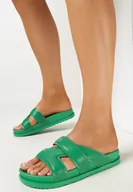Klapki i japonki damskie - Zielone Klapki na Grubej Podeszwie z Wycięciami Marintha - miniaturka - grafika 1