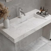 Umywalki - Umywalka wisząca solid surface biała - szer. 90,2 x gł. 45,2 x wys. 8 cm - TAKOTNA - miniaturka - grafika 1