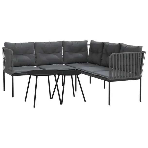 Zestaw wypoczynkowy do ogrodu czarny, sofa narożna L 176 x 175 x 75 cm