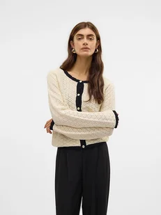 Vero Moda Kardigan w kolorze beżowo-czarnym - Swetry damskie - miniaturka - grafika 1