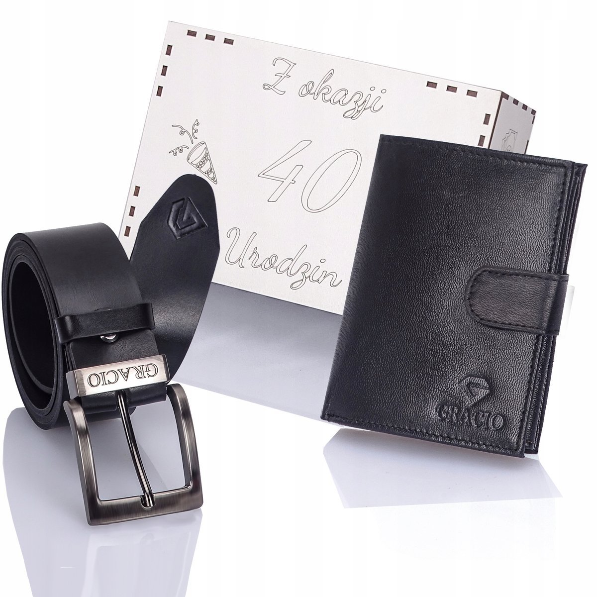 Prezent na 40 urodziny dla faceta Pudełko z Grawerem Skórzany Zestaw GRACIO