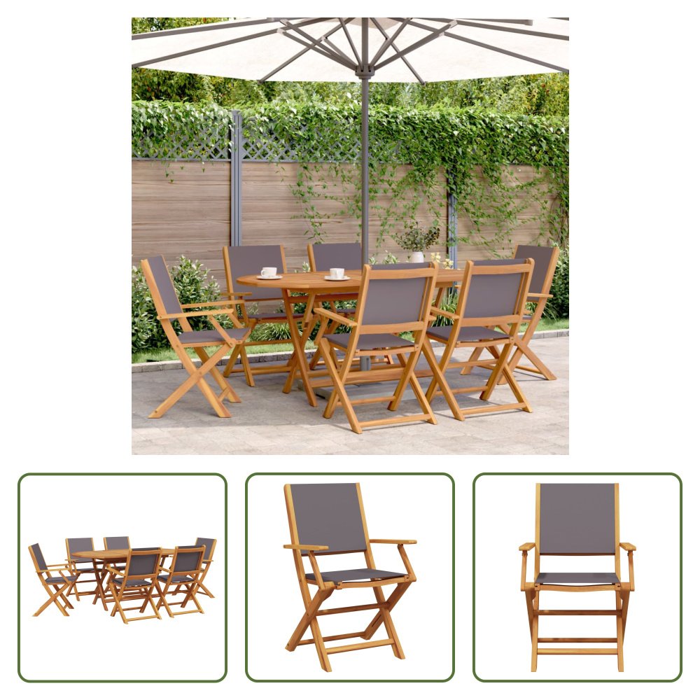 The Living Store 7-częściowy ogrodowy zestaw jadalniany z tkaniny i litego drewna antracytowy