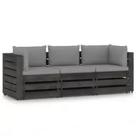 Sofy ogrodowe - VidaXL Lumarko Ogrodowa sofa 3-os z poduszkami, impregnowane na szaro drewno 3068169 VidaXL - miniaturka - grafika 1