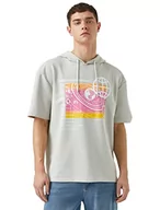 Bluzy męskie - Koton Męska bluza z kapturem z nadrukiem, Stone (080), L - miniaturka - grafika 1