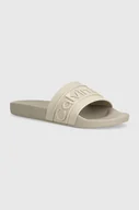 Klapki i japonki damskie - Calvin Klein klapki SLIDE TPU SAFFIANO damskie kolor szary HW0HW02107 - miniaturka - grafika 1