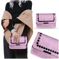 Torebki damskie - Mała torebka listonoszka kopertówka różowa skórzana z dżetami cyrkonie - miniaturka - grafika 1