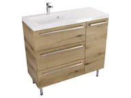Szafki łazienkowe - Szafka Stojąca Z Umywalką ATHD 90 cm D Lewa - Dąb Evoke Coast Mat - Uchwyty Stal Szczotkowana - miniaturka - grafika 1