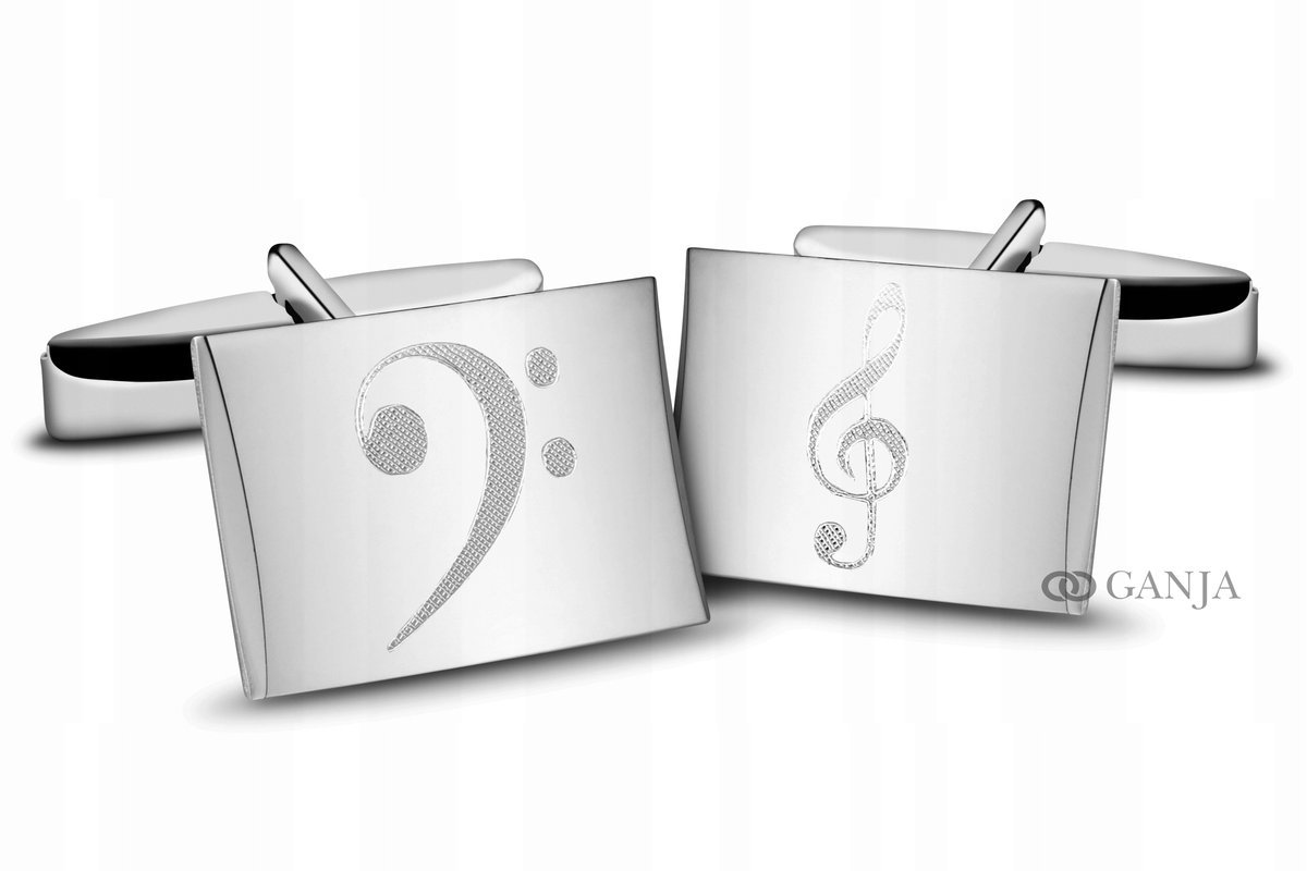 Spinki srebrne do mankietów 925 rodowane Muzyczne klucz wiolinowy i basowy