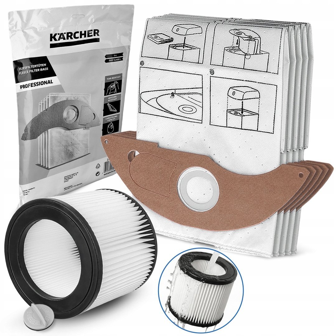 ZESTAW Oryginalne worki + Filtr Zmywalny do KARCHER NT 22/1 NT 22/1 Ap Te L