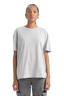 Koszulki i topy damskie - DeFacto Damska koszulka – klasyczna koszulka oversize dla kobiet – wygodna koszulka dla kobiet, szary melanż, XXL - grafika 1