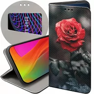 Etui i futerały do telefonów - ETUI Z KLAPKĄ DO IPHONE X / XS WZORY RÓŻA Z RÓŻĄ ROSE FUTERAŁ POKROWIEC - miniaturka - grafika 1