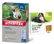 Bayer Advantix dla psów 25-40kg 4 pipety x 4ml) + Drontal PLUS FLAVOUR dla psów pow.35kg 2tabl 34082-uniw