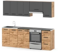 Meble kuchenne - Meble Kuchenne Szare Z Drewnem 2.4m Zestaw Nowoczesny Modułowy Dąb Wotan - miniaturka - grafika 1