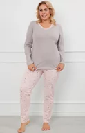Piżamy damskie - Bawełniana piżama damska na długi rękaw i długie spodnie Rosaria, Kolor szary melanż-róż, Rozmiar S, Italian Fashion - Primodo.com - miniaturka - grafika 1