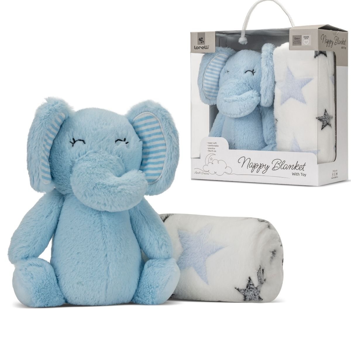 MIĘKKI KOCYK Z MASKOTKĄ 90X75 CM DLA NIEMOWLAKA PREZENT BABY SHOWER