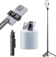 Selfie stick - Wysuwany statyw selfie stick do telefonu, maks. długość 131 cm, ze śrubą 1/4 cala, odłączanym klipsem na telefon, zdalnym wyzwalaczem, statywem na telefon do vlogów selfie, transmisji na żywo, zdjęć grupowych wideo - miniaturka - grafika 1