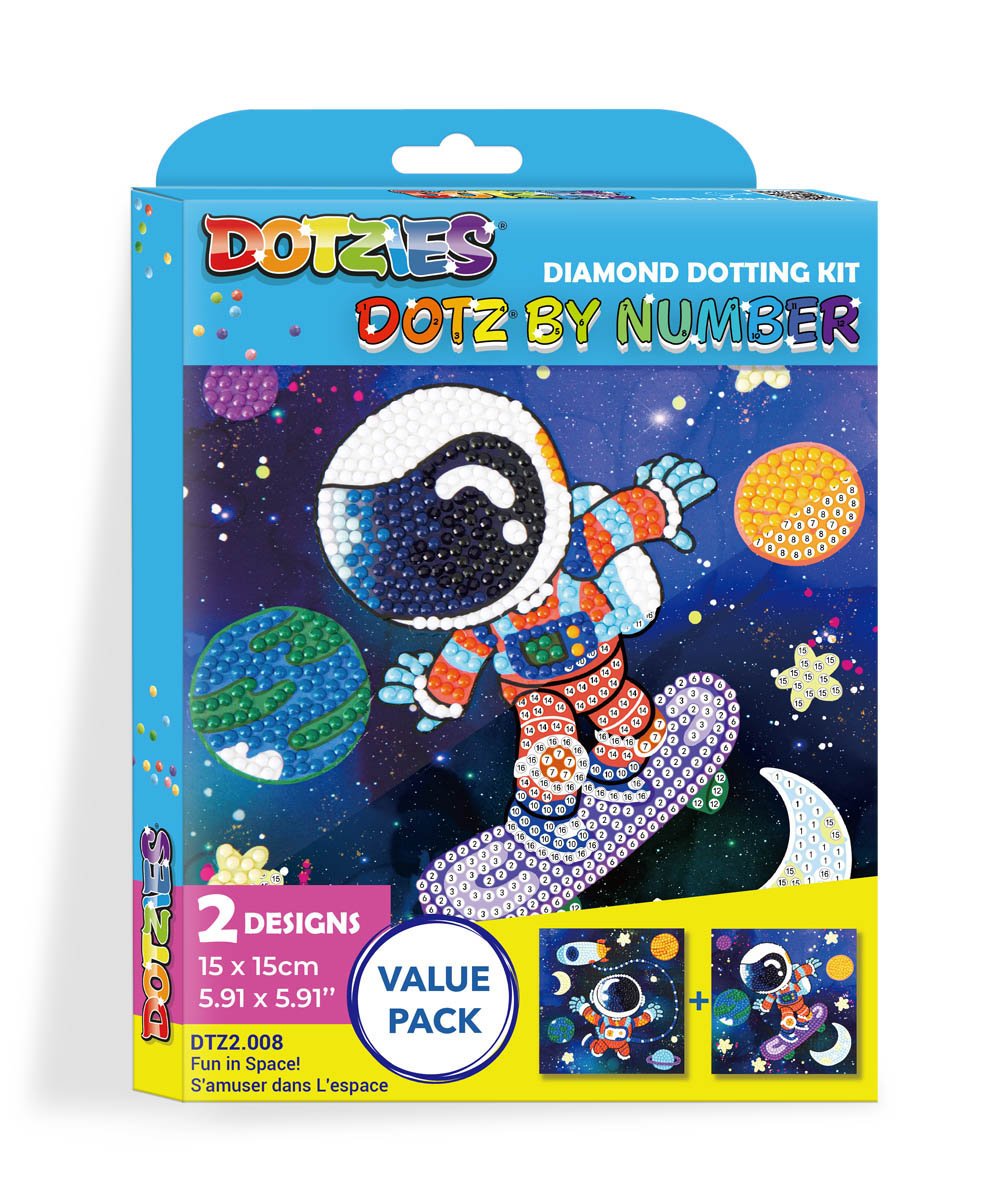 Diamond Dotz by number, diamentowa mozaika, Fun in space, 2 obrazki
