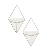 Donice - Zestaw 2 białych ceramicznych doniczek wiszących z konstrukcją w kolorze srebra Umbra Trigg - miniaturka - grafika 1