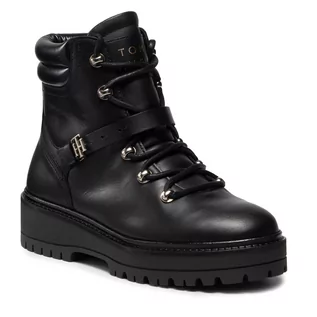 Botki damskie - Tommy Hilfiger Botki Polished Leather Flat Boot FW0FW06042 Black BDS - grafika 1