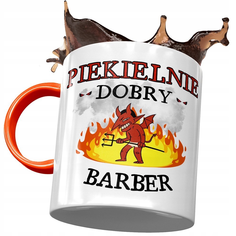 Kubek Pomarańczowy dla Barbera Piekielnie Dobry z Nadrukiem ze Zdjęciem + Opakowanie na prezent (wzór 01)