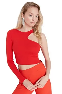 Trendyol Damska szczupła Bodycon asymetryczny kołnierz tkana bluzka, Czerwony, XS - Body - miniaturka - grafika 1