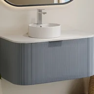 Szafki łazienkowe - Szafka łazienkowa wisząca ryflowana z umywalką nablatową - Niebieski mat - 100 cm - LOMERI - miniaturka - grafika 1