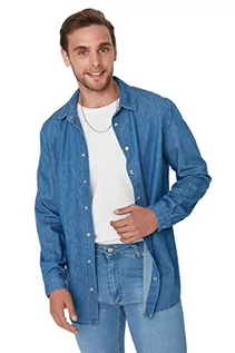 Koszule męskie - Trendyol Męska męska koszula dżinsowa z wąskim kołnierzem standardowym, niebieska, S, NIEBIESKI, S - grafika 1