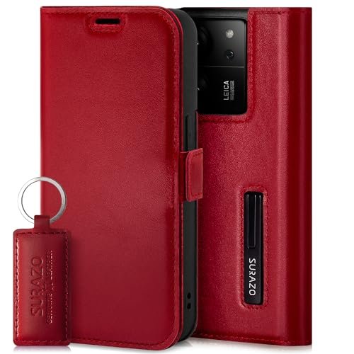 SURAZO Premium Slim magnetyczne etui na telefon komórkowy do Xiaomi 13T Pro 5G & 13T 5G, skórzane – składane etui ochronne z prawdziwej skóry [z kieszenią na karty, ochroną RFID] etui z klapką,