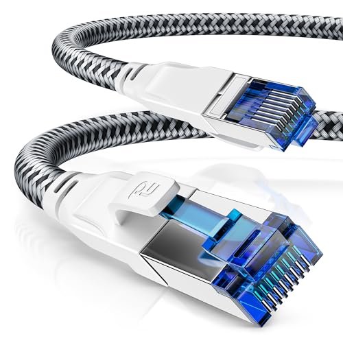 CSL - CAT 8 kabel sieciowy 40 Gbits - 10 m - płaszcz bawełniany - kabel LAN kabel krosowy kabel danych RJ45 - CAT 8 Gigabit Ethernet Cable - prędkość 4000 Mbits - ekranowanie S/FTP PIMF - biały