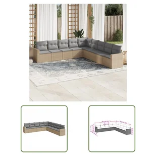 The Living Store 9-cz. zestaw mebli ogrodowych z poduszkami - beżowy - polirattan - Sofa Ogrodowa - Sofy ogrodowe - miniaturka - grafika 1