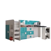 Łóżka dla dzieci i młodzieży - Abiks Łóżko piętrowe Antresola TOLEDO 1 biały + turkusowy - miniaturka - grafika 1