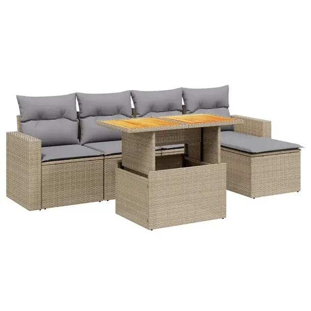Zestaw mebli ogrodowych modułowych beżowy rattan PE, wymiary 55x55x37 cm