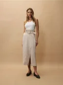 Spódnice - Reserved - Lniana spódnica z paskiem - beżowy - miniaturka - grafika 1