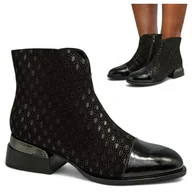 Botki damskie - Botki Damskie SKÓRZANE Eleganckie Ciepłe Jesienne na Obcasie Barski 39 - miniaturka - grafika 1